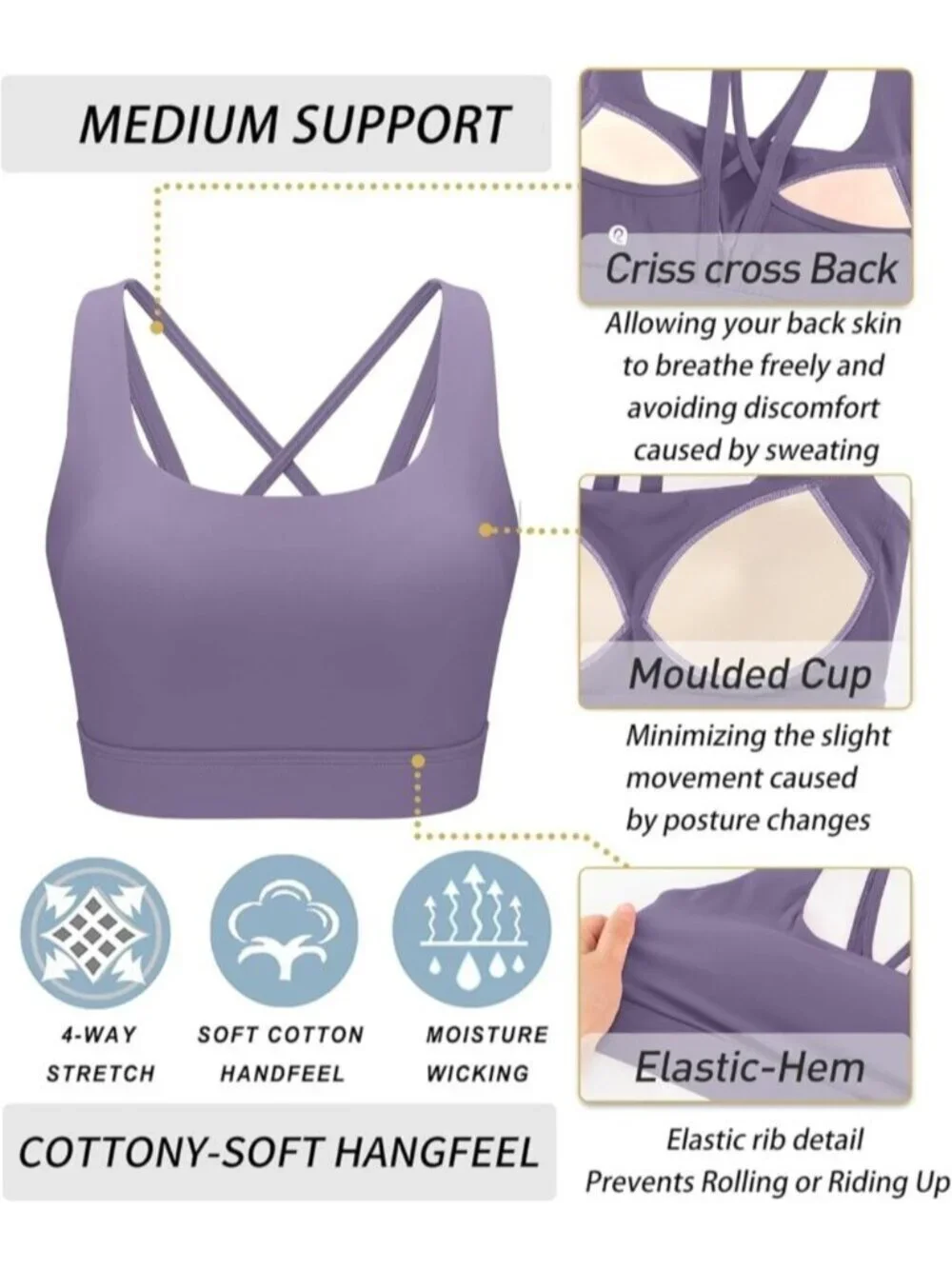 Women's Purple High Impact Sports Bras for High Support Running Sports Bra